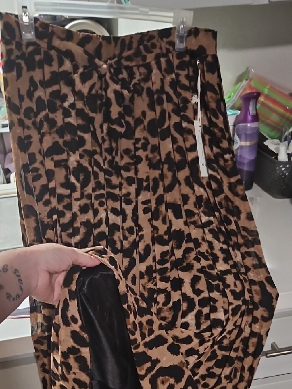 Leopard Print Pleated Maxi Skirt - Brown and Black - Picture 5 of 7